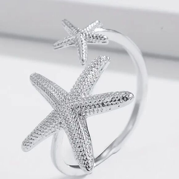 Starfish cuff ring silvertone - Picture 1 of 9